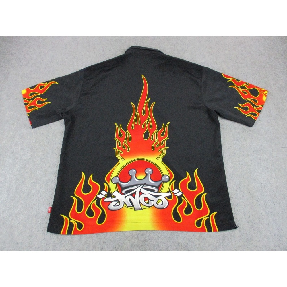 JNCO Shirt Mens Extra Large Black Red Flame Crown Graphic Button Up Skater Y2K